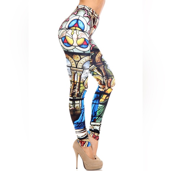 NWT Women’s Creamy Soft Stained Glass Cathedral Extra Plush Size Leggings 2X-5X - Picture 3 of 8